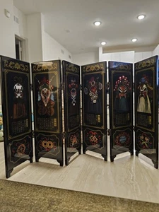 Facial Makeup of Peking Opera Chinese Mini 6 Panel Folding Screen - Picture 1 of 17