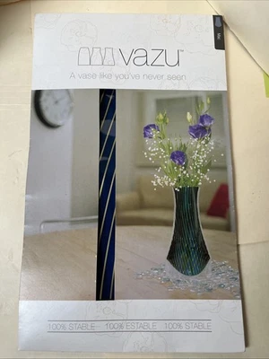 VAZU Expandable FLOWER VASE Mac Pattern BLUE GOLD STRIPES NEW IN PACKAGE - Image 1 of 4