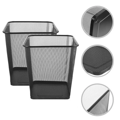  2 Pcs Wire Mesh Waste Basket Dust Bin Garbage Can for Office Kitchen - Image 1 of 4