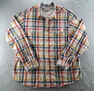 Camisa de franela Rei Co Op para hombre grande a cuadros beige rojo azul abotonada 100 % algodón - Imagen 1 de 10