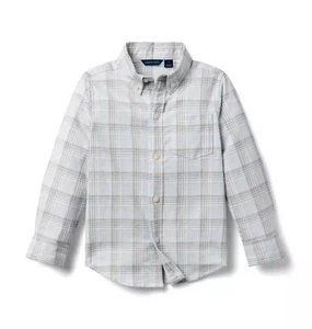 Janie & Jack Boys Plaid Flannel Shirt Button Down Jet Ivory Plaid Size 5 New - Picture 1 of 5