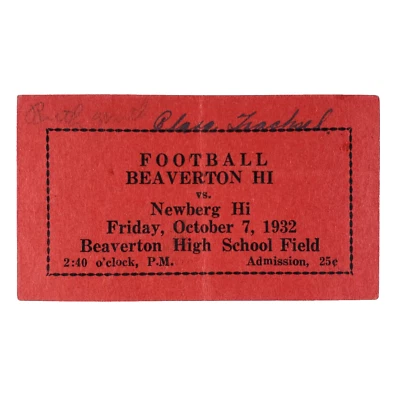 Beaverton vs Newberg Oregon Football Ticket 1930s High School Sports Stub B3494 - Image 1 of 2