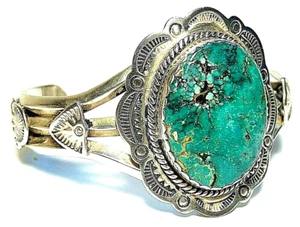 Gary Nez signed GN STERLING NAVAJO bracelet .925 sterling silver + turquoise - Picture 1 of 9