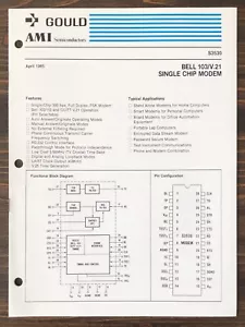 Gould AMI Semiconductors - Bell 103/V.21 Single Chip Modem Data Sheet - Picture 1 of 4