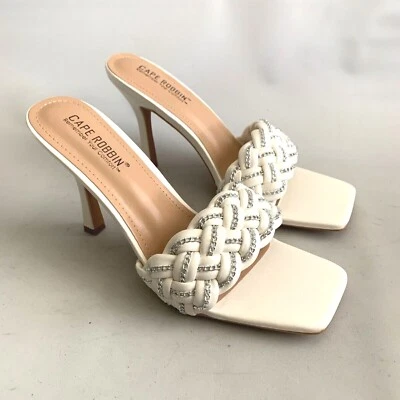 Zapatos Cape Robbin Tilio Mujer 9 M Blanco Mules 4" Tacones Deslizables Punta Abierta Foto 1 de 4