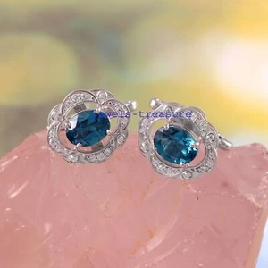 Natural Blue topaz & CZ Gemstones with 925 sterling silver Cufflinks for Men's - Picture 1 of 3
