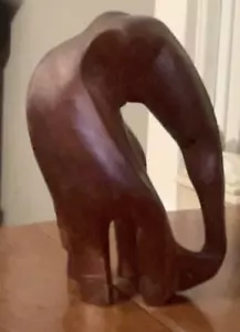 Medium Size Hand Carved Wood Elephant Figurine. 8 1/2" Tall. Africa. - Picture 1 of 5