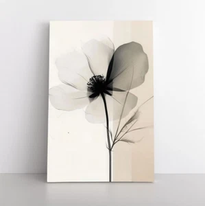 Impresión de pintura floral minimalista blanco y negro sobre lienzo enmarcado arte de pared moderno - Imagen 1 de 17