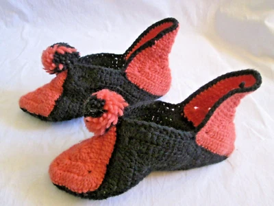 New Handmade Crocheted Booties Black and Coral Orange with Pom size Medium - Image 1 of 4