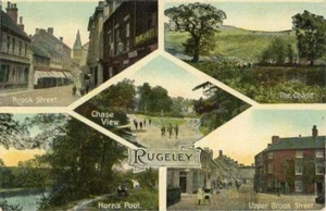PRINTED MULTIVIEW POSTCARD OF RUGELEY, (NEAR STAFFORD), STAFFORDSHIRE - Picture 1 of 2