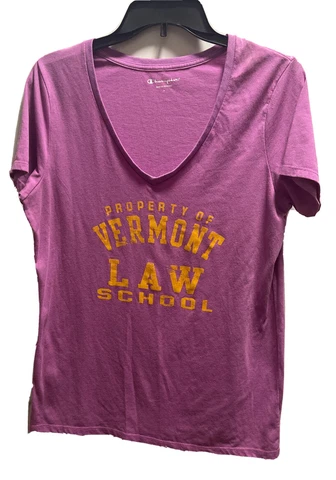 VERMONT LAW SCHOOL WOMEN’S V NECK CHAMPION BRAND SHORT SLEEVE T SHIRT SIZE LARGE Cover