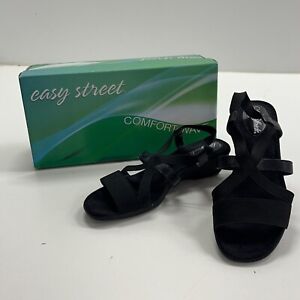 NIOB Easy Street Women's Black Open Toe Pull On Strappy Sandals Size 7.5M