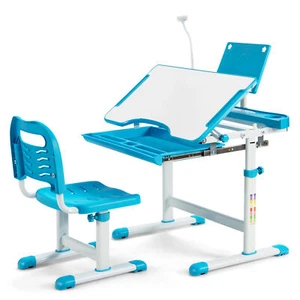 Kids Desk and Chair Set Height Adjustable Kids Study Table and Chair Set-Blue - Picture 1 of 12