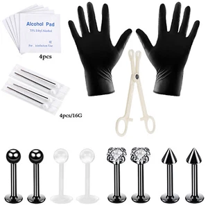 19-35PCS Body Piercing Tool Kit Surgical Steel Nose Labret Lip Ring Stud Earring - Picture 1 of 14