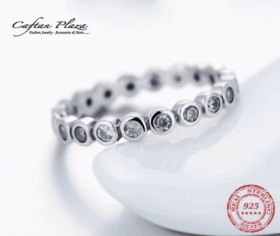 Anello Donna Eternity Anello 925 Argento Rodiato con Zirconi Cubici AAA Nuovo - Immagine 1 di 4