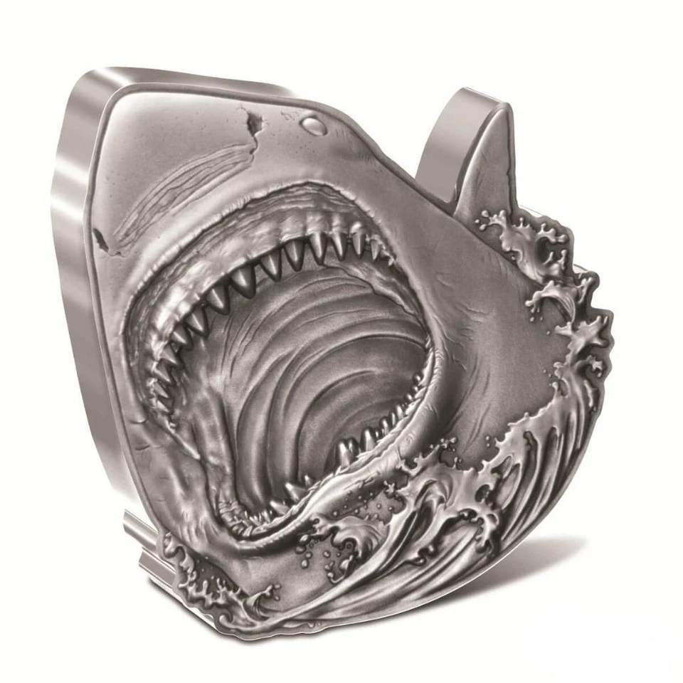 Moeda antiga prata 999 2024 Niue Great White Shark 2 oz 1000 - Imagem 1 de 1