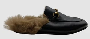 Gucci Women's Black Horsebit Shearling-Lined Leather Slippers Shoes Size 37 - Picture 1 of 12