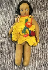 Antique/Vintage Lenci Type Felt Cloth Posable Mascotte Doll With Felt Dress 9” - Picture 1 of 8