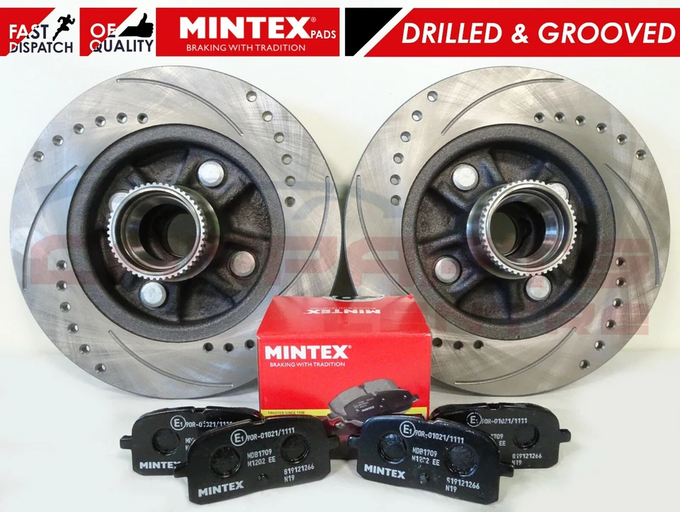 FOR STARLET GLANZA EP91 EP82 DRILLED GROOVED REAR BRAKE DISCS ABS RING & PADS - Image 1 of 4