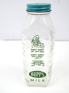2N BUPP'S 8 oz Milk Bottle Humpty Dumpty Nursery Rhymes Graphic Coin Bank Glass - Picture 1 of 4