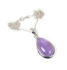 925 Solid Sterling Silver Purple Amethyst Chain Pendant-19.3 Inch R522