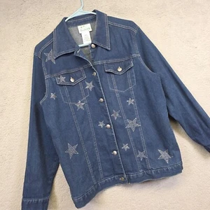 Quacker Factory Denim Jacket Womens S Blue Star Embellished Medium Wash Western - Picture 1 of 12