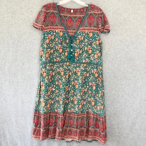 Tulle & Batiste Womens V-Neck Short Sleeve Dress Boho Gypsy Hippie Teal Size XL - Picture 1 of 13