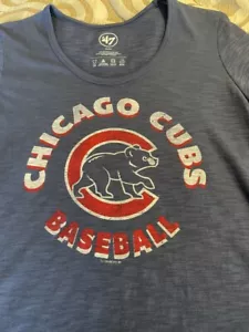 NWT Chicago Cubs Baseball 47 Brand Women's Medium Shirt - New Blue Top - MLB - Picture 1 of 5