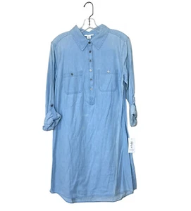 Chambray light blue shirt dress style & co size Medium Roll Tab Sleeves - Picture 1 of 9