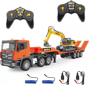 RC Semi Truck & Excavator Toy Set, 2.4Ghz Remote Control Flatbed Truck With - Picture 1 of 8
