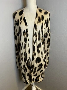 By Together Loose Knit Leopard Animal Print Long Open Cardigan Duster Sweater Md - Picture 1 of 9
