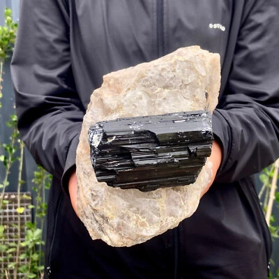 Gema de piedra de cristal de cuarzo turmalina negra natural de 6,7 lb muestra mineral original Foto 1 de 4