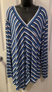 Cato Est 1946 Knit Long Sleeve Striped Top Blouse Plus Sz 26/28W Blue/White - Picture 1 of 2