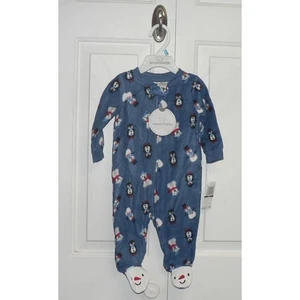 Koala Baby Long Sleeve Plush Fleece Snowman Penguin Footed Jumper Blue 3-6M $18 - Picture 1 of 5