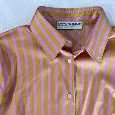 Camisa Top Dolce & Gabbana Vintage Rayas Rosa/Amarillo Mezcla Seda (Talla 46) LEER Foto 1 de 4