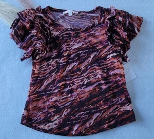 Blusa manga corta con volantes marrón y negra Stella & Ginger talla PS NUEVA CON ETIQUETAS - Imagen 1 de 7