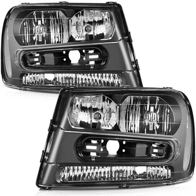 Headlights Assembly Left+Right Fits Chevy Chevrolet Trailblazer 2002-2009 Black - Image 1 of 4