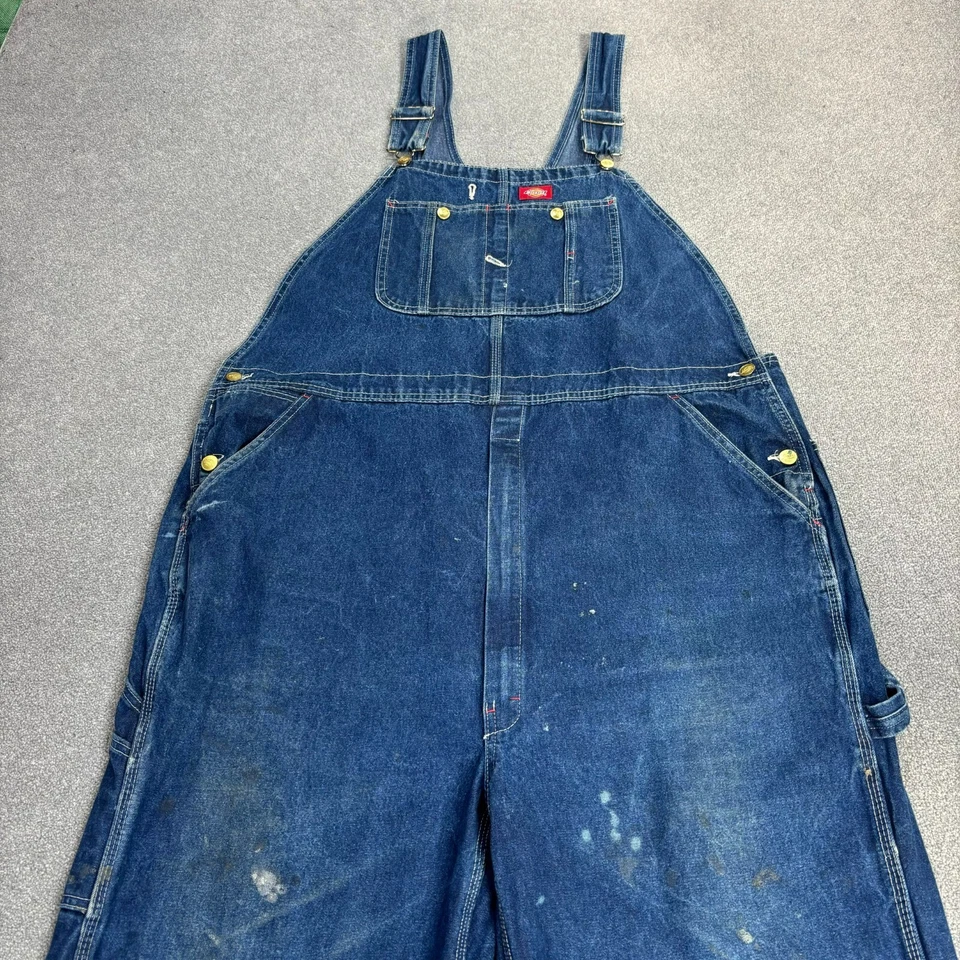 Dickies Dungarees Adult 44x32 Blue Overalls Bib Denim Work Wear Carpenter Mens - Image 1 of 4