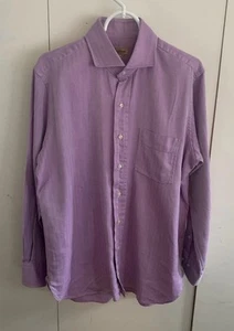 Paul Stuart Dress Shirt 16 1/2-34 Purple 100% Cotton Made in Poland Herringbone - Picture 1 of 7