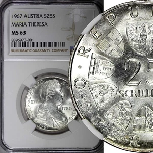 Austria Maria Teresa Argento 1967 25 scellini NGC MS63 KM# 2901 (01) - Foto 1 di 5