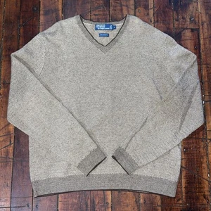 Vintage Polo Ralph Lauren V-Neck Lambs Wool Sweater Men’s Large Brown - Picture 1 of 5
