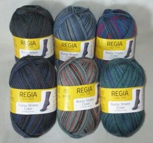 (59,50€/kg) 100 gr REGIA BUZZY STRIPES COLOR Sockenwolle 4-fach / 4-fädig - Picture 1 of 8