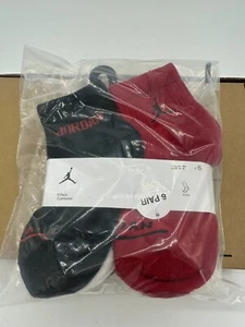 Nike Jordan Ankle Socks Cushioned 6 Pair Size 3Y-5Y Black/Red - Picture 1 of 3