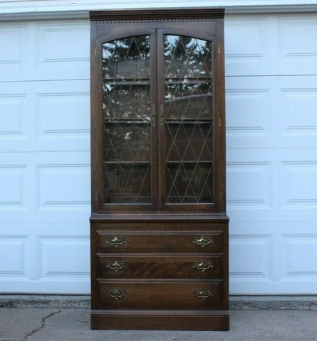 Ethan Allen Classic Manor Maple Two-Piece Display Cabinet/Lighted China Cabinet Cover