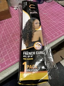 DUO BATIK 4 PC FRENCH CURL OF 16" + FREE CLOSURE BLK/PURPLE OR DEEP RED. - Picture 1 of 15