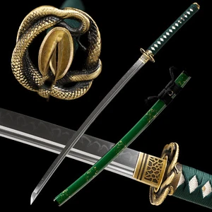 Snake Theme Full Tang Samurai Katana Sword Clay Tempered T10 Steel Real Hamon - Picture 1 of 14
