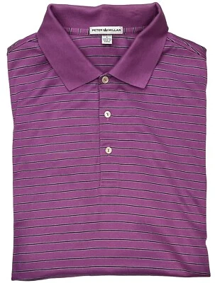 PETER MILLAR Mens Size Large Golf Polo Shirt Purple Thin Black Stripe Cotton - Image 1 of 4
