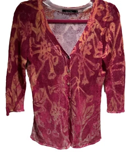 🧣🌹Nic + Zoe PS Burgundy Gold Floral Cardigan Sweater Petite S V Neck NWOT - Picture 1 of 3