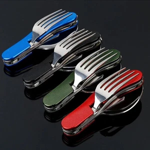 4 in 1 Outdoor Tableware Fork/Spoon/Knife/Bottle Opener Camping Stainless Steel - Picture 1 of 9