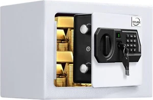 White Electronic Digital Safe Box 0.23 Cubic Feet, Keypad Lock, Alloy Steel - Picture 1 of 8